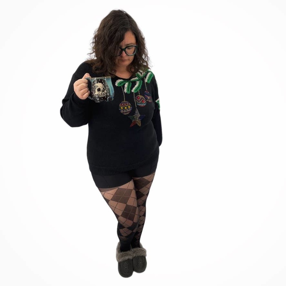 Vintage 90s Black Pine Swag Sweater with Beaded Ornaments Volup IB Diffusions M